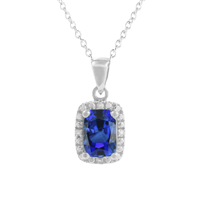 Genuine Blue Sapphire Stone Pendant Necklace 2 ct 14K White Gold – main view