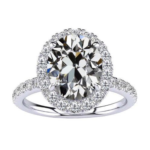 Fine Diamond Antique Cushion Halo Engagement Ring in 14K White Gold – main view
