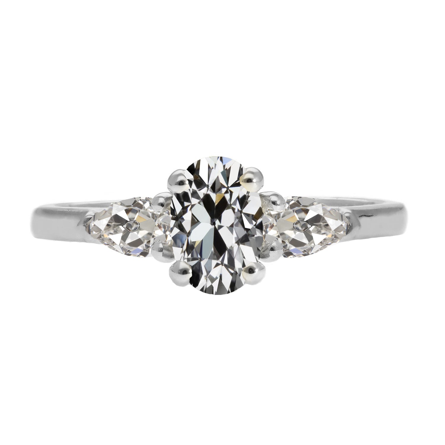 Diamond Oval 3-Stone Ring in 14 Karat White Gold – main view