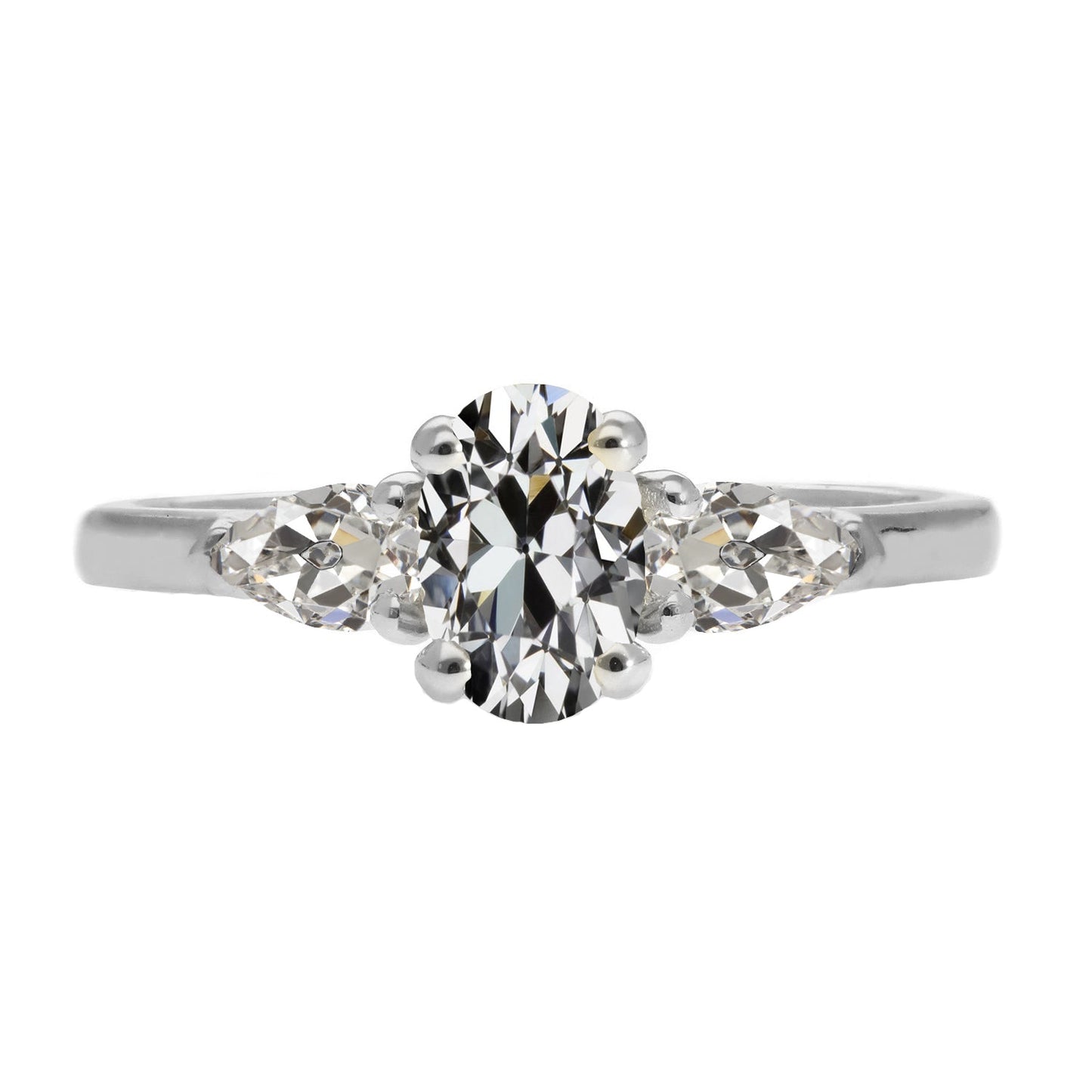 Diamond Oval 3-Stone Ring in 14 Karat White Gold – main view