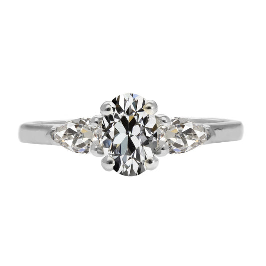Diamond Oval 3-Stone Ring in 14 Karat White Gold – main view