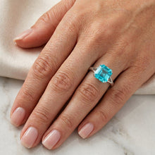 Paraiba Tourmaline Asscher Solitaire Ring 3 ct – 14K White Gold