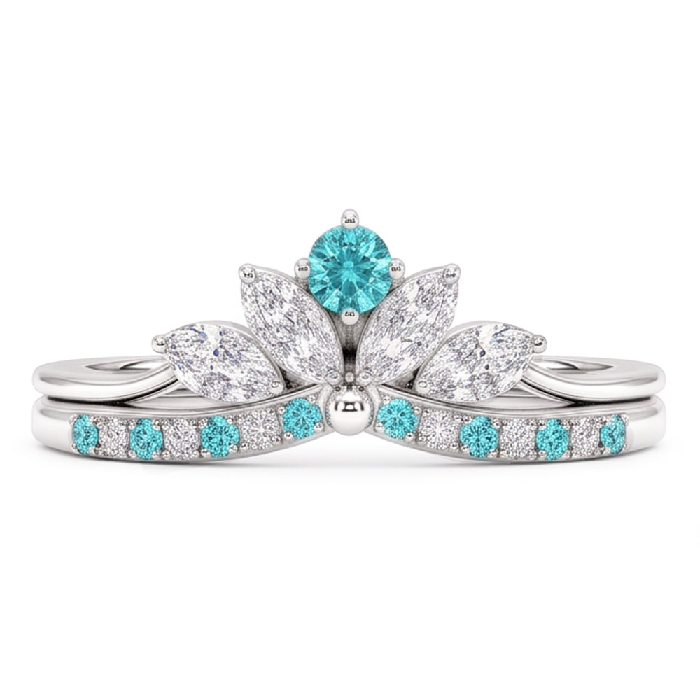 Paraiba Tourmaline & Diamond Crown Band Set
