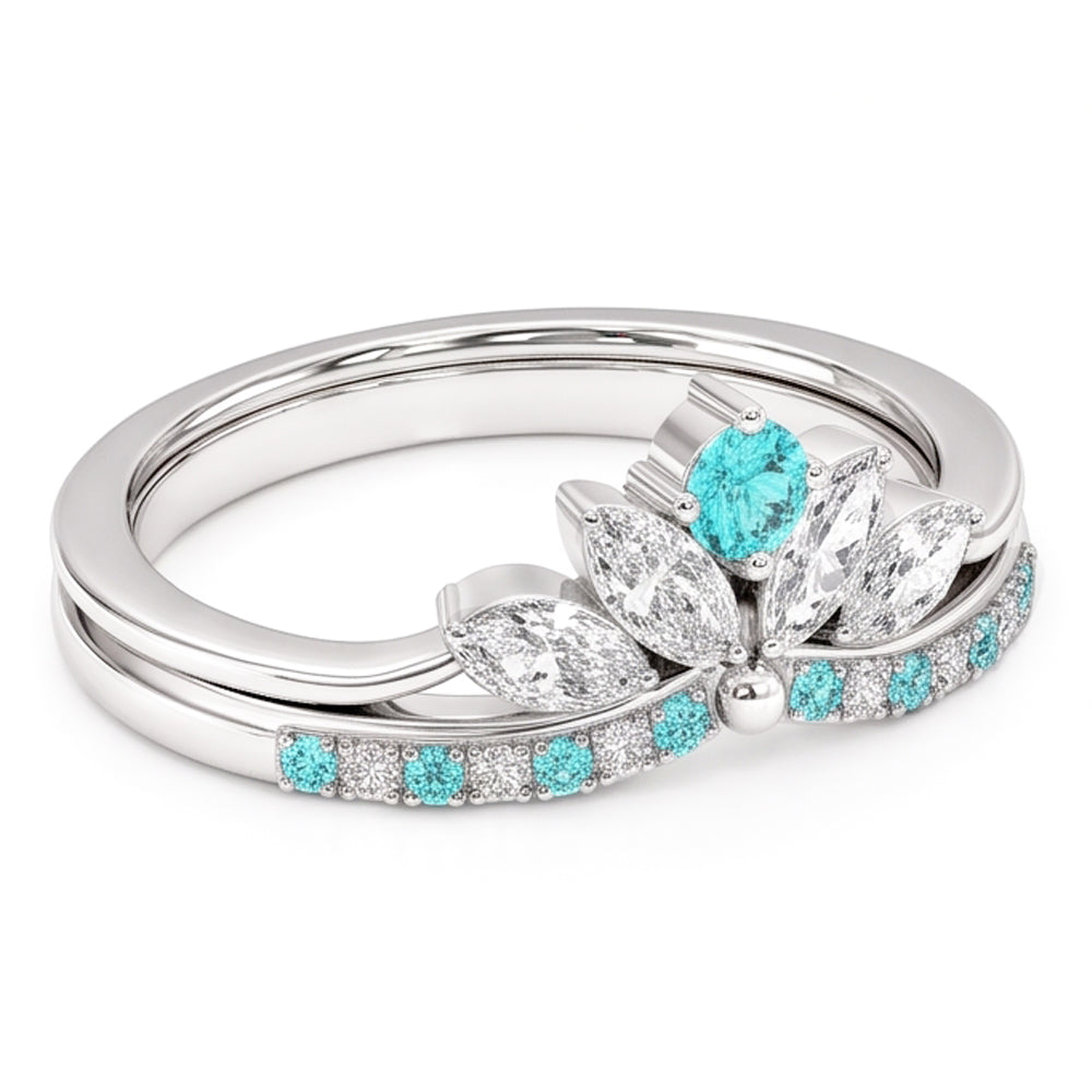 Paraiba Tourmaline & Diamond Crown Band Set
