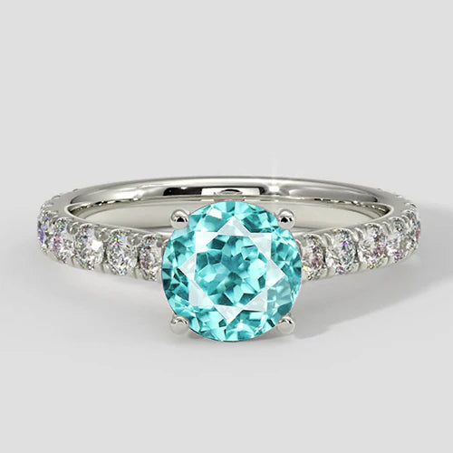 Paraiba Tourmaline Solitaire with Diamond Pave Band