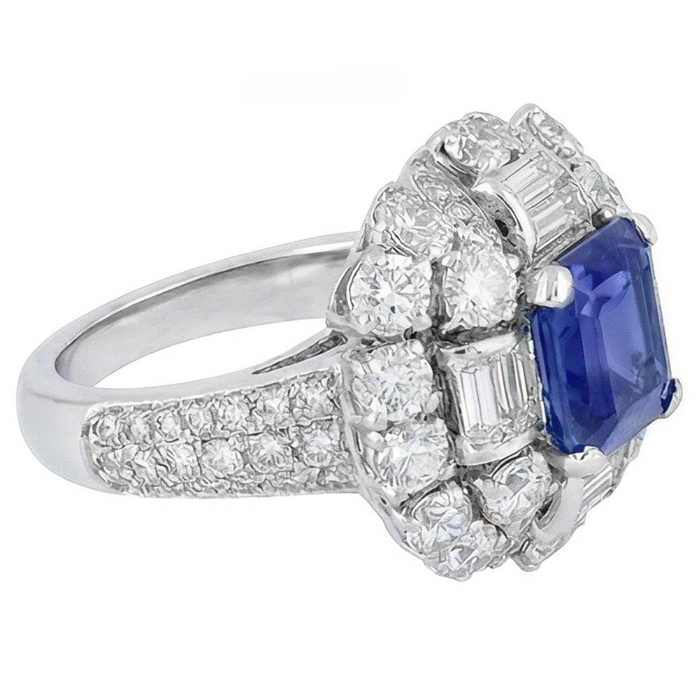 Parti Sapphire And Natural Earth Mined Diamond Engagement Ring