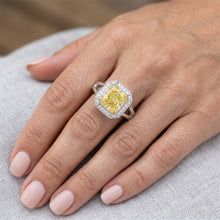 Pavé Fancy Yellow Diamond Halo Ring 4.25 ct – 14 Karat Two Tone