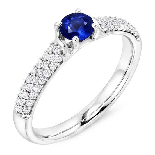 Pave Natural Earth Mined Diamond Blue Sapphire 2 Carats Ring White Gold 14K