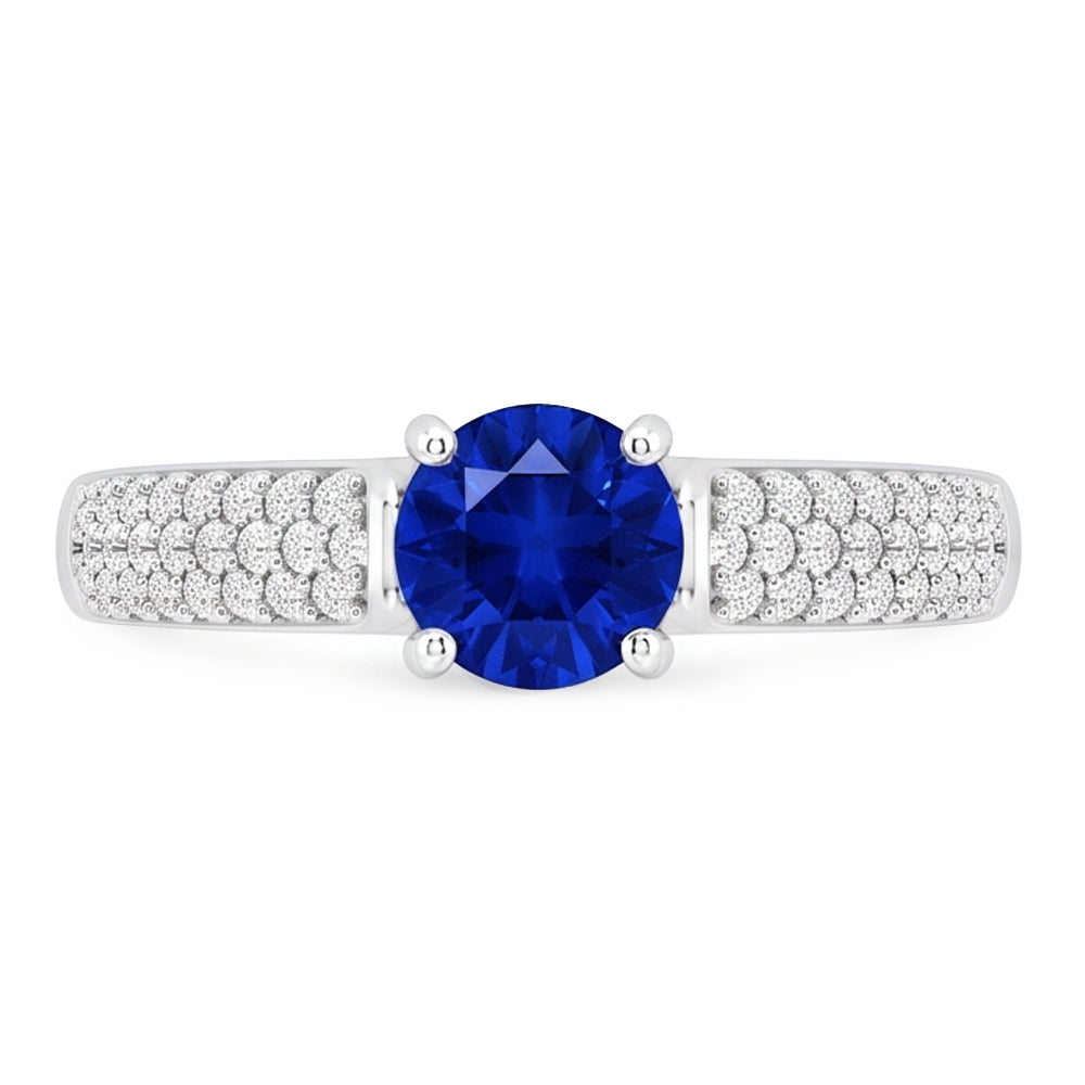 Pave Natural Earth Mined Diamond Blue Sapphire 2 Carats Ring White Gold 14K