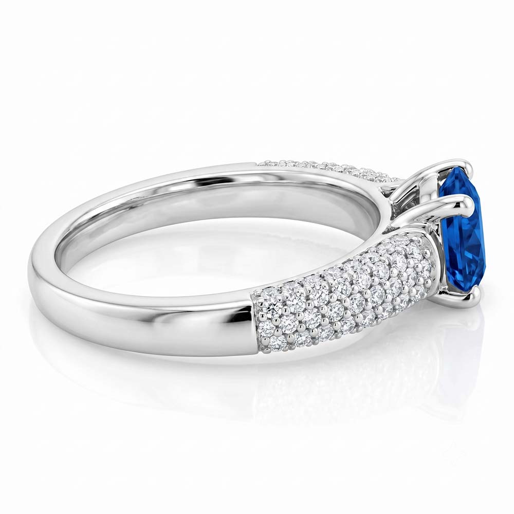 Pave Natural Earth Mined Diamond Blue Sapphire 2 Carats Ring White Gold 14K