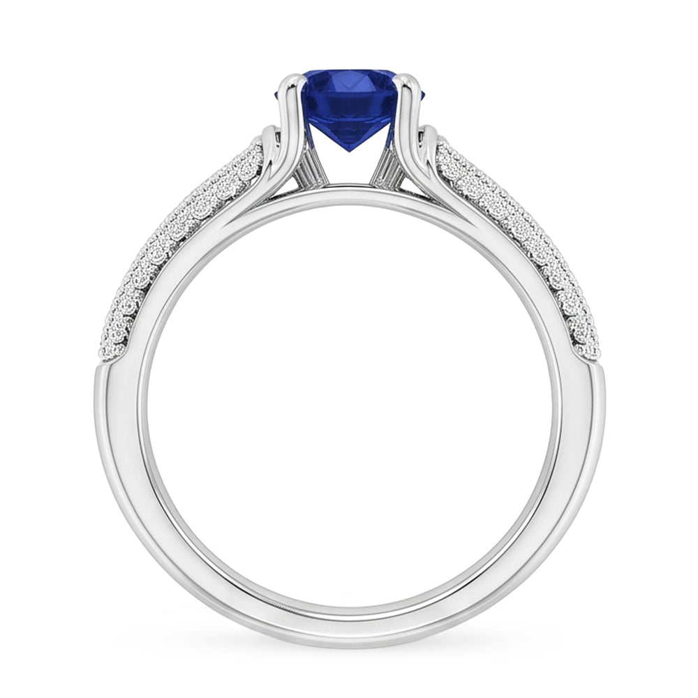 Pave Natural Earth Mined Diamond Blue Sapphire 2 Carats Ring White Gold 14K