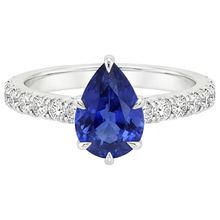 Pave Natural Earth Mined Diamond Engagement Ring Prong Set Pear Blue Sapphire 5.50 Carats