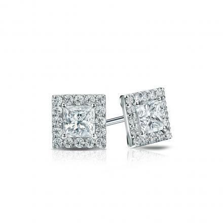 Pave Princess And Round Cut 2.92 Carats Real Diamond Stud Halo Earrings