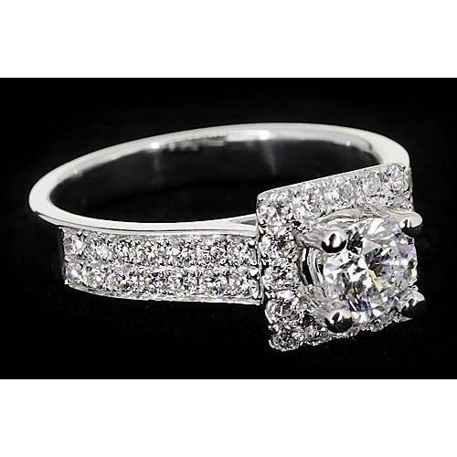 Pave Setting 3 Carats Round Real Diamond Engagement Ring White Gold 14K