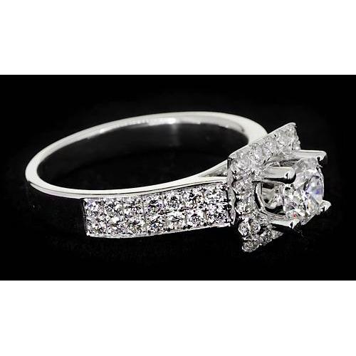 Pave Setting 3 Carats Round Real Diamond Engagement Ring White Gold 14K 3