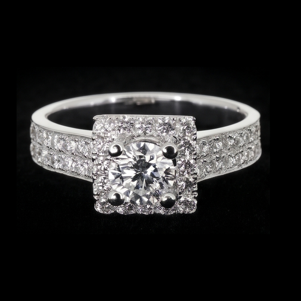 Pave Setting 3 Carats Round Real Natural Earth Mined Diamond Engagement Ring White Gold 14K