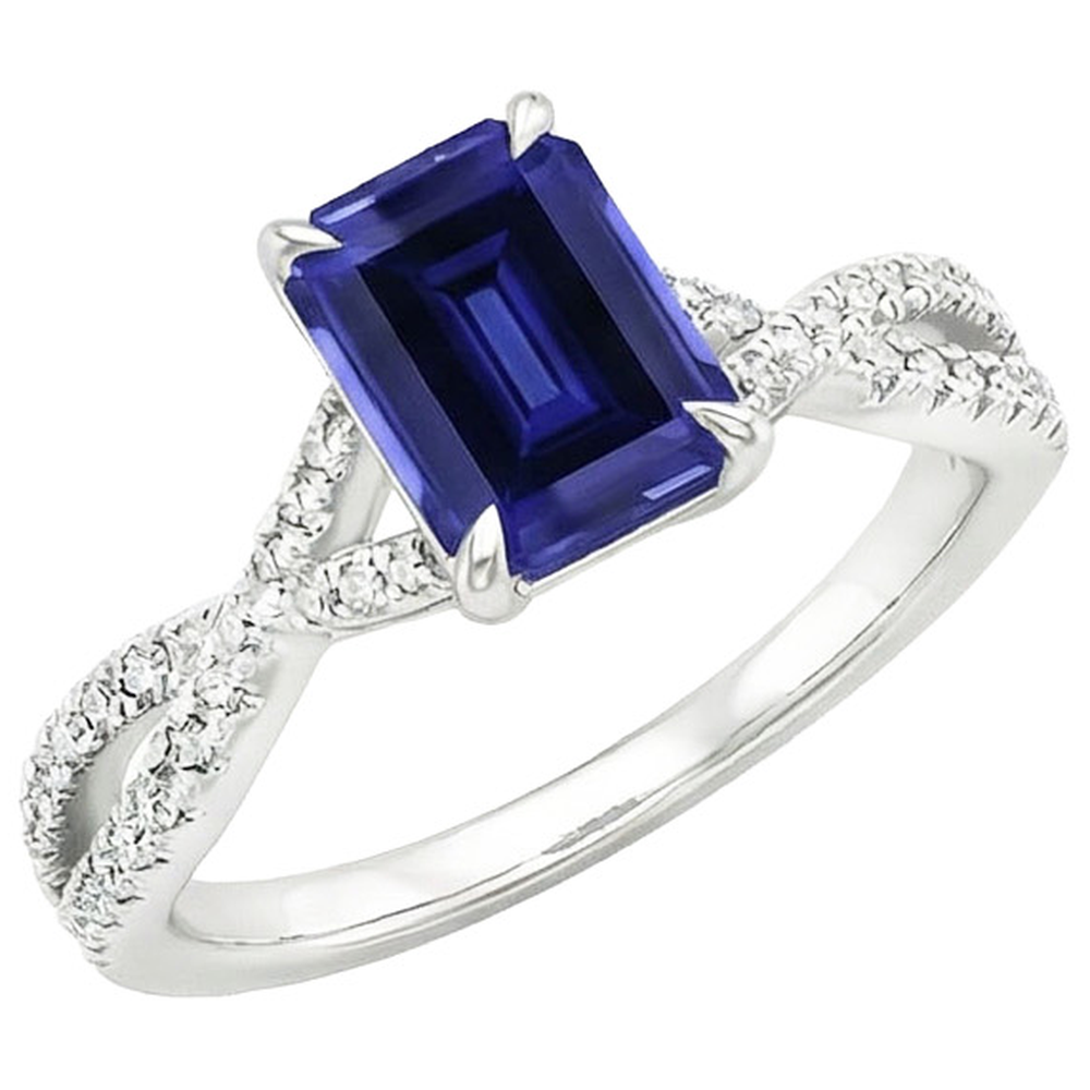 Pave Setting Engagement Ring Emerald Blue Sapphire & Natural Earth Mined Diamond 4 Carats