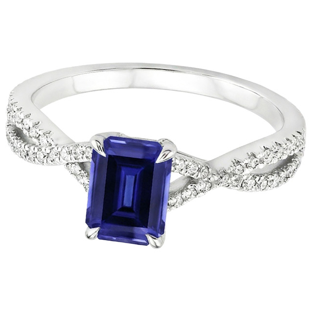 Pave Setting Engagement Ring Emerald Blue Sapphire & Natural Earth Mined Diamond 4 Carats