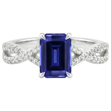 Pave Setting Engagement Ring Emerald Blue Sapphire & Natural Earth Mined Diamond 4 Carats