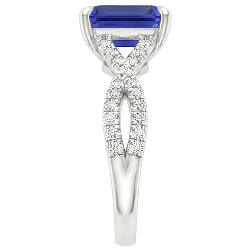 Pave Setting Engagement Ring Emerald Blue Sapphire & Natural Earth Mined Diamond 4 Carats