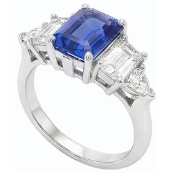 Peacock Blue Emerald Cut Sapphire Ring