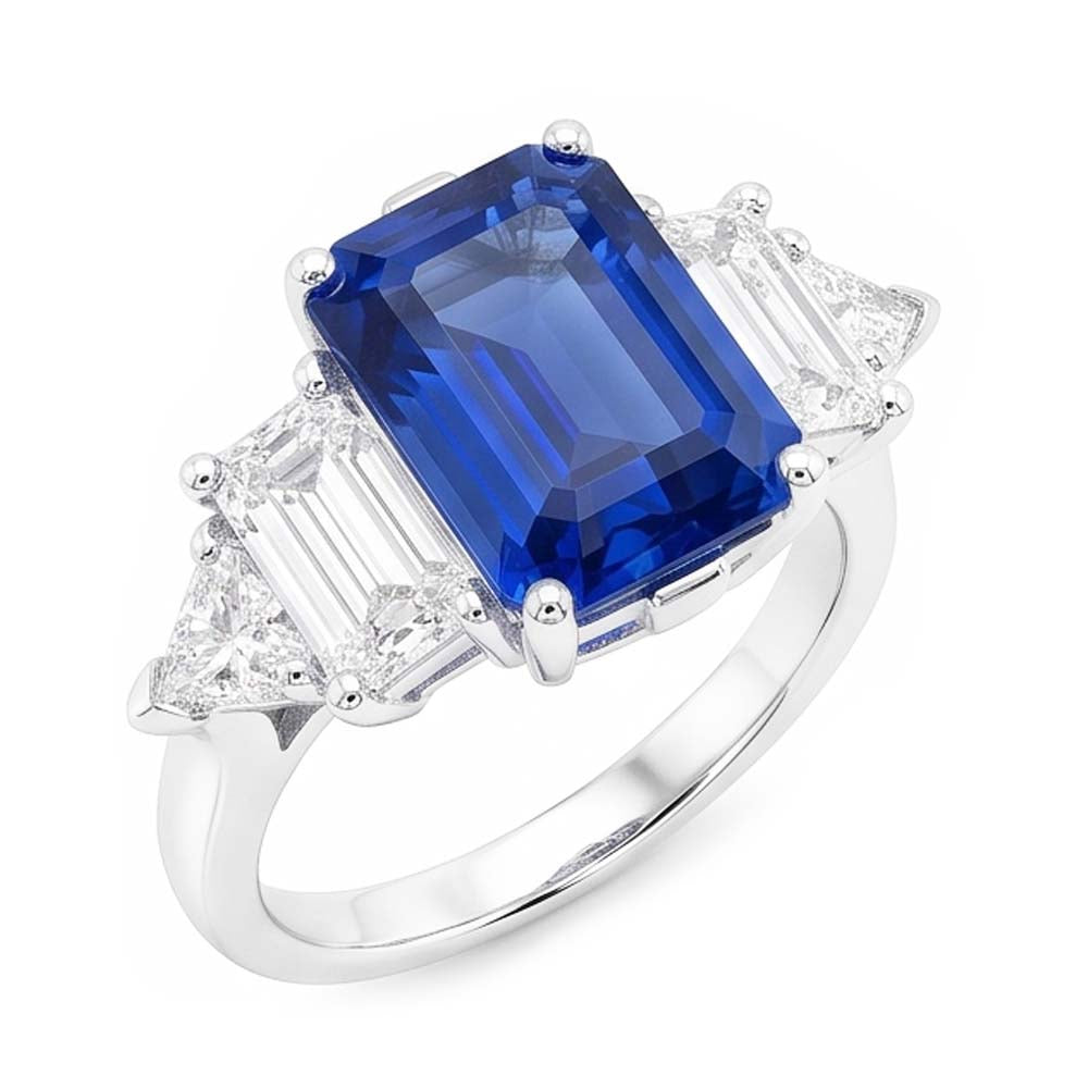 Peacock Blue Emerald Cut Sapphire Ring
