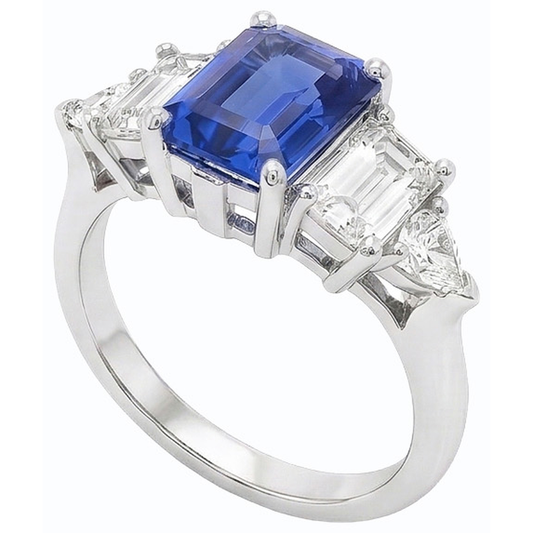 Peacock Blue Emerald Cut Sapphire Ring