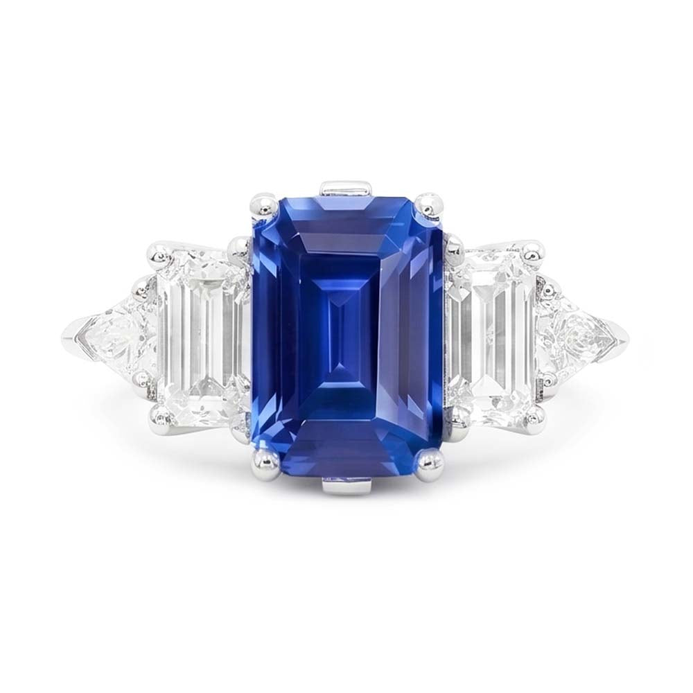 Peacock Blue Emerald Cut Sapphire Ring