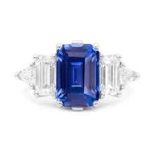 Peacock Blue Emerald Cut Sapphire Ring