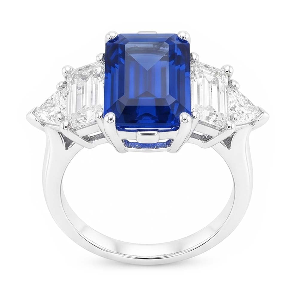 Peacock Blue Emerald Cut Sapphire Ring