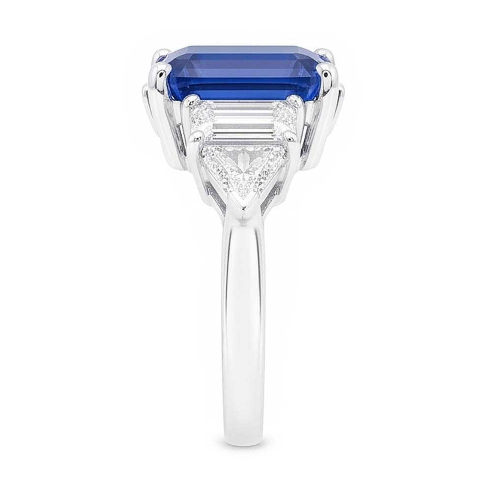 Peacock Blue Emerald Cut Sapphire Ring