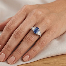 Peacock Blue Emerald Cut Sapphire Ring