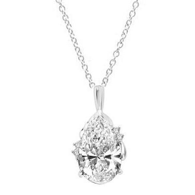 Pear And Round Cut 2.70 Carats Natural Diamonds Pendant Necklace Gold White