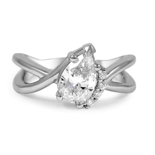 Pear And Round Cut 2.70 Carats Real Diamond Engagement Ring White Gold 14K