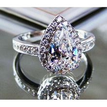 Pear And Round Cut 2.90 Carats Genuine Diamonds Engagement Ring 14K White Gold