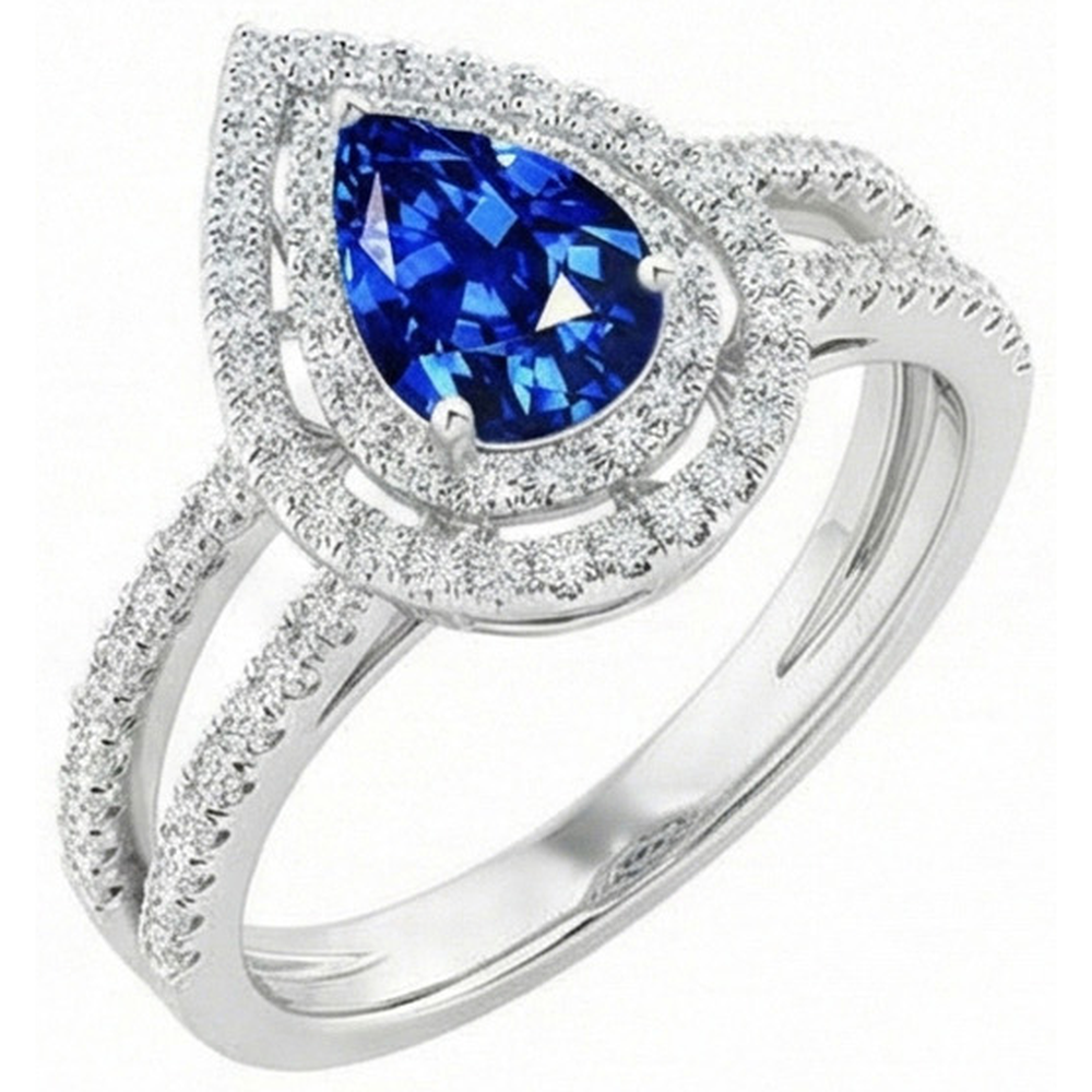 Pear And Round Cut 4.90 Ct Ceylon Sapphire Natural Earth Mined DIAMOND ( NOT LAB GROWN )s Ring