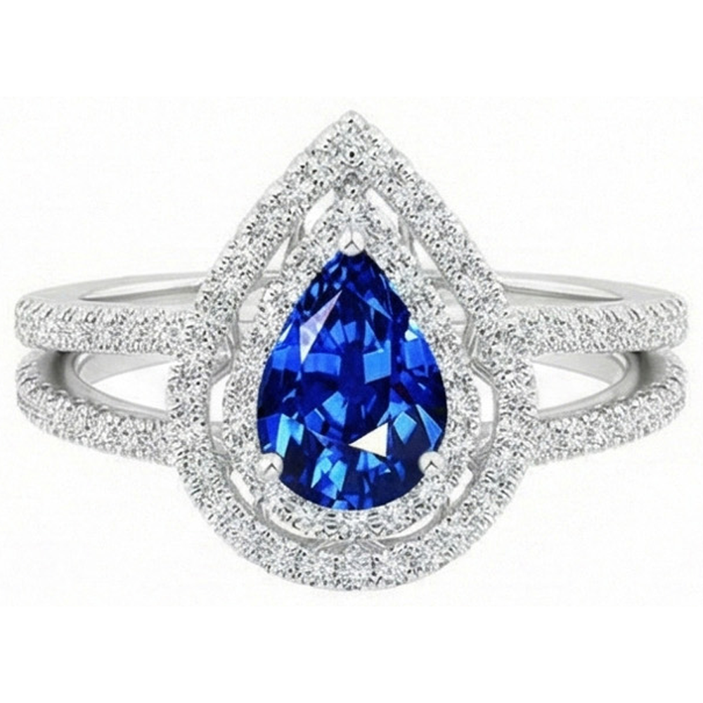 Pear And Round Cut 4.90 Ct Ceylon Sapphire Natural Earth Mined DIAMOND ( NOT LAB GROWN )s Ring