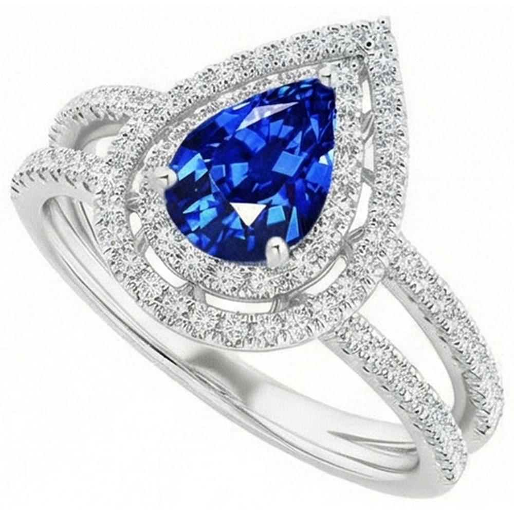 Pear And Round Cut 4.90 Ct Ceylon Sapphire Natural Earth Mined DIAMOND ( NOT LAB GROWN )s Ring