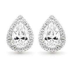 Pear And Round Cut 4.90 Ct Genuine Diamonds Studs Earrings 14K Gold