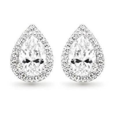 Pear And Round Cut 4.90 Ct Genuine Diamonds Studs Earrings 14K Gold