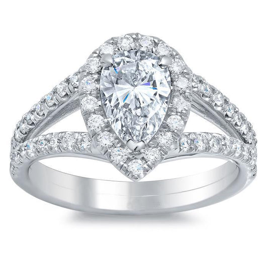 Pear And Round Cut Genuine Diamonds Halo Ring 4.70 Ct White Gold 14K