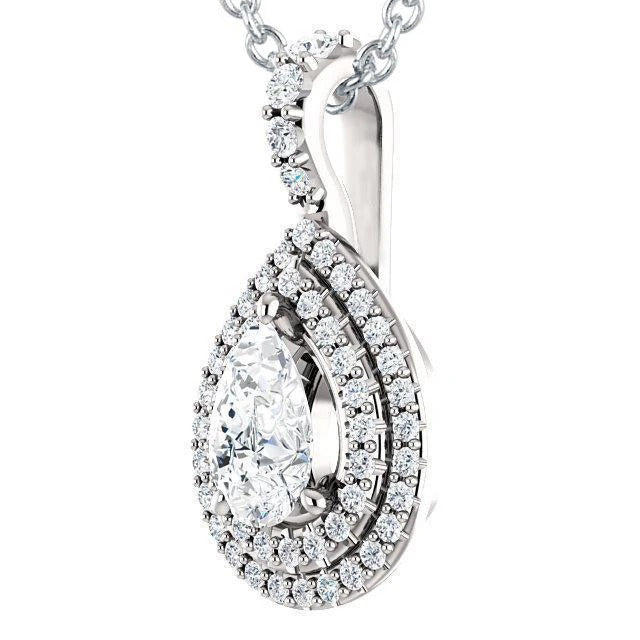 Pear And Round Cut Real Diamond Pendant Necklace 2.20 Carat White Gold 14K