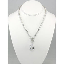 Pear And Round Genuine Diamond Necklace 20 Carats Fine 14K White Gold