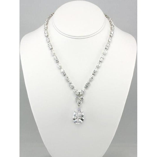 Pear And Round Genuine Diamond Necklace 20 Carats Fine 14K White Gold