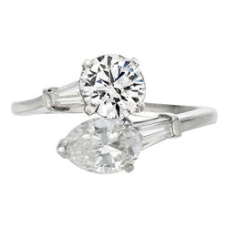 Pear And Round Toi Et Moi Natural Earth Mined Diamond Ring