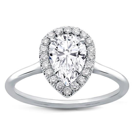 Pear Anniversary Round Halo Real Diamond Engagement Ring 2 Carat WG 14K