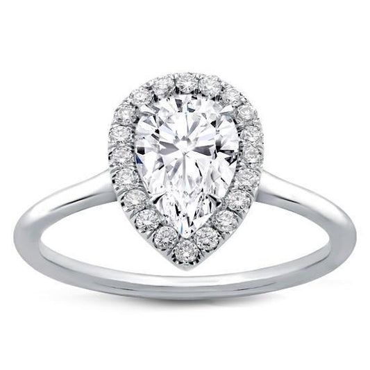 Pear Anniversary Round Halo Real Diamond Engagement Ring 2 Carat WG 14K