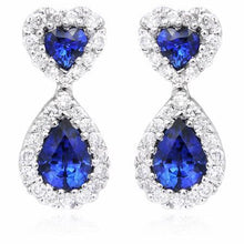 Pear Blue Sapphire Diamond Dangle Earring White Gold 14K 4.10 Ct.