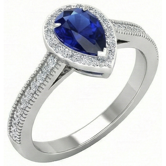 Royal Blue Sapphire Gemstone Ring 1-ct 14 Karat White Gold – main view