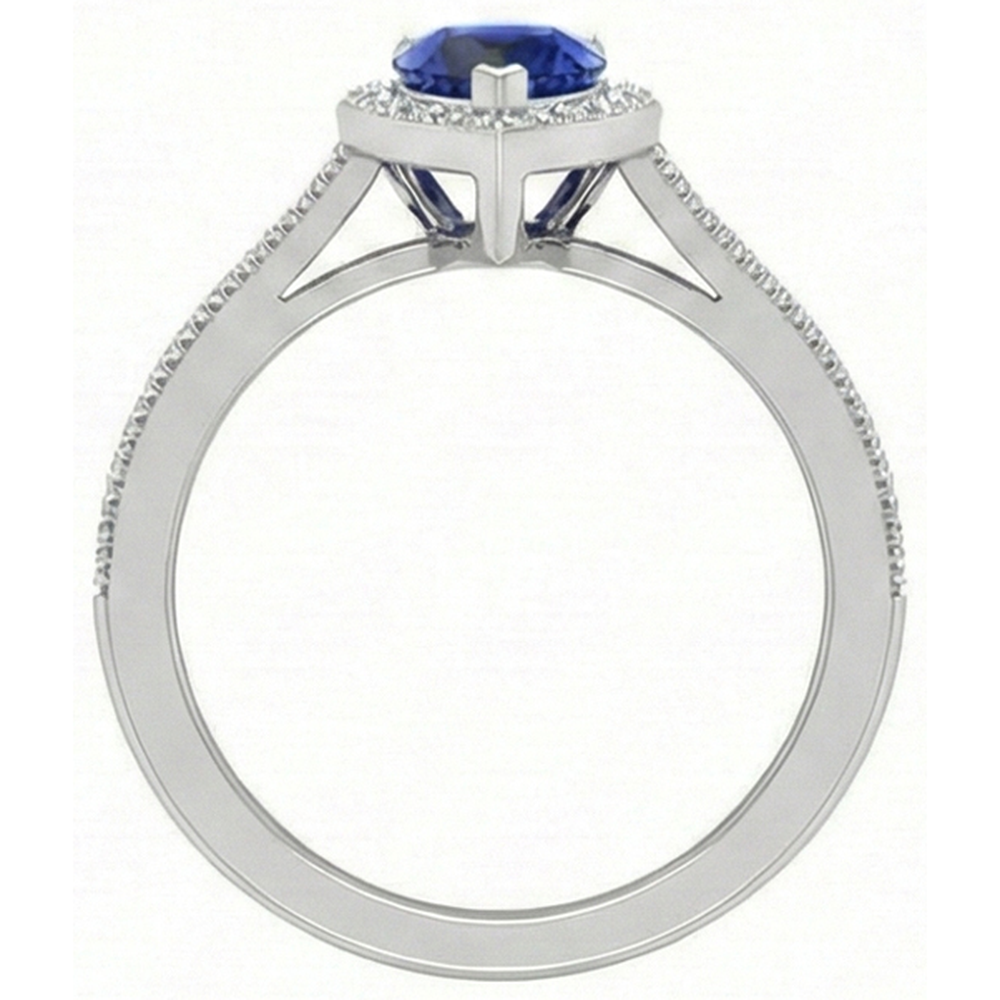 Pear Shape Royal Blue Sapphire ring in 14 Karat White Gold – profile view